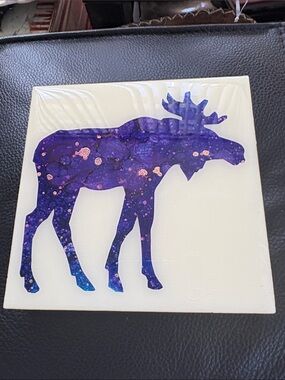 Purple Galaxy Moose Fluid Resign Wall Art